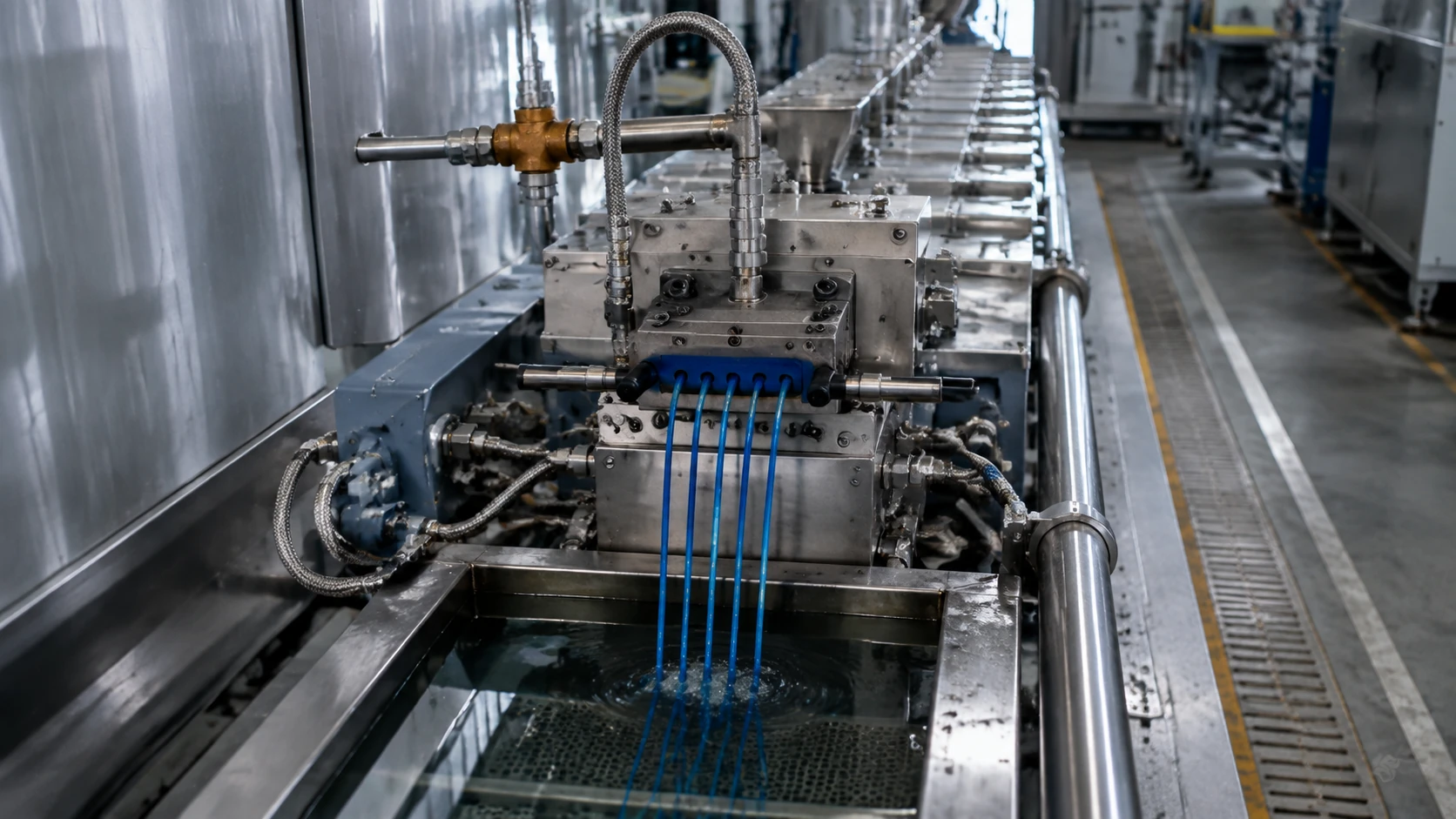 Polymer extrusion cooling and pelletizing process for modified plastics production