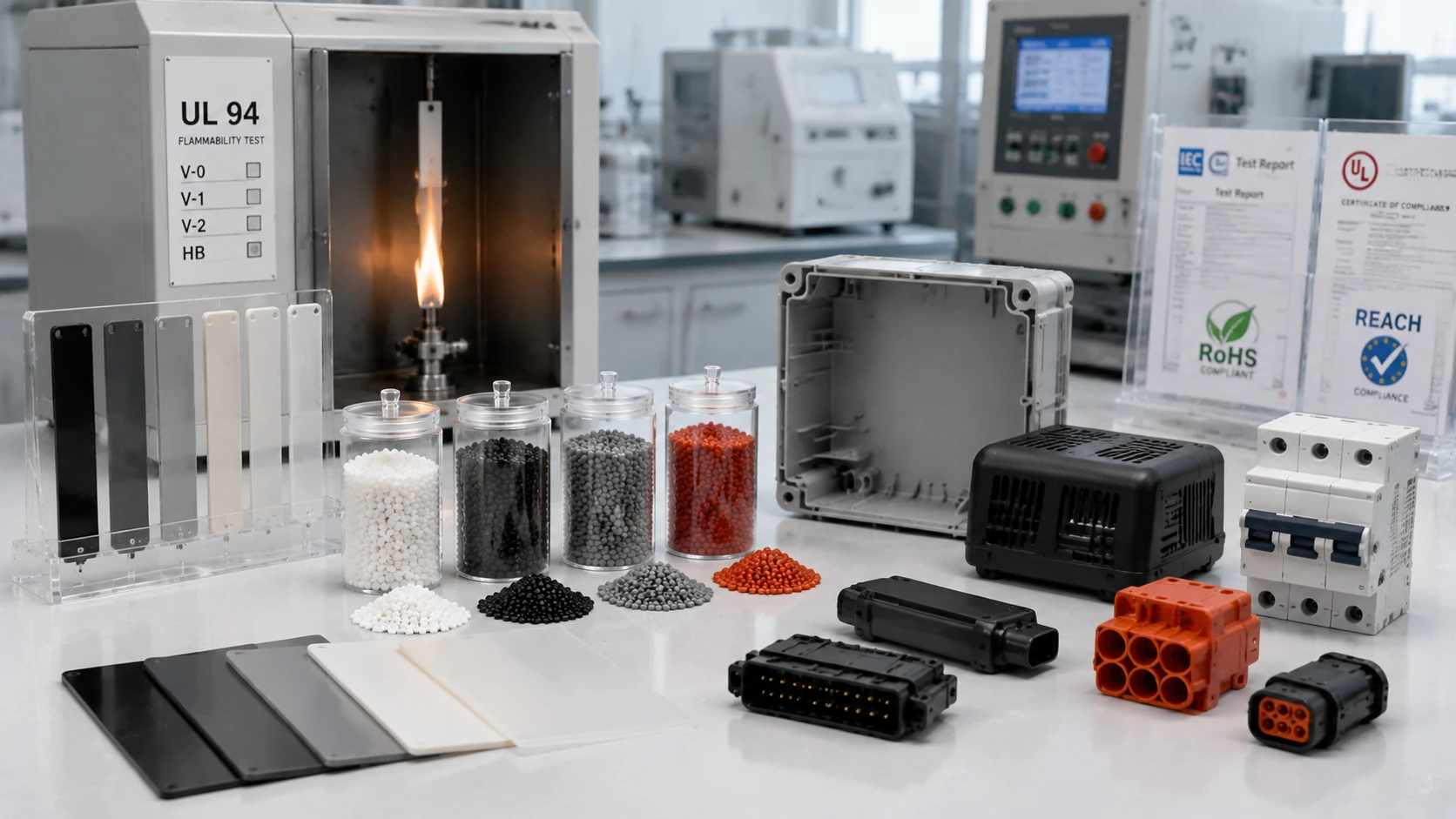 Flame retardant plastic materials for electrical and industrial applications