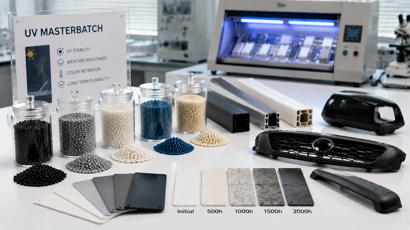 Outdoor plastic applications using UV resistant masterbatch